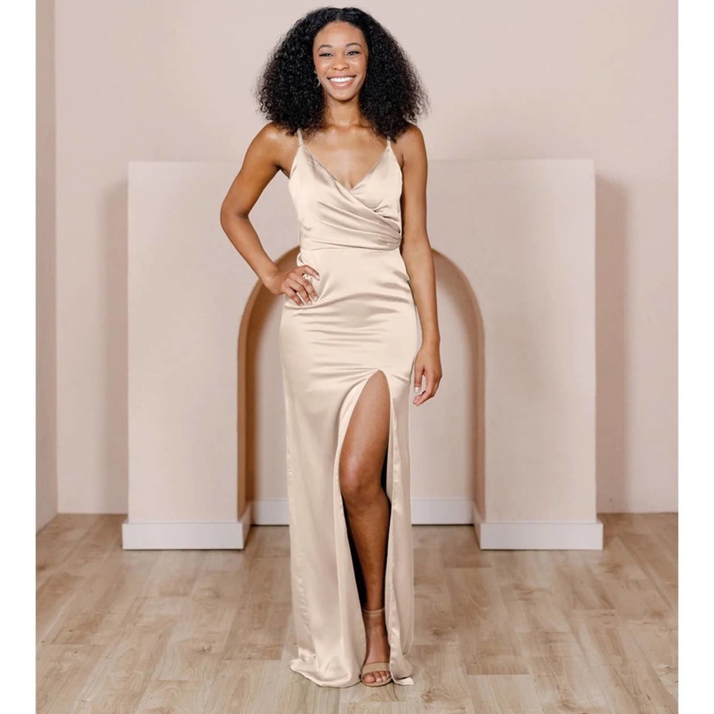 NWT Revelry Rava Satin Dress Gold Champagne Satin Slip Dress 4 / S Bridesmaid